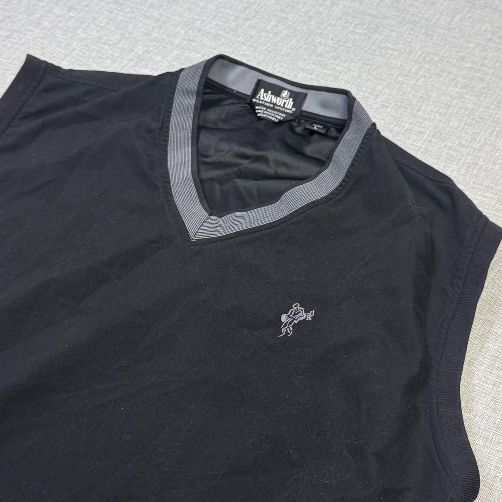 Ashworth Golf Windbreaker Jacket Vest Mens Large Black V-Neck Water Resistant